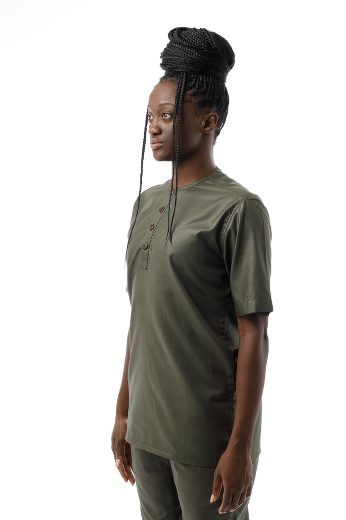 Button Neck Buba - Army Green