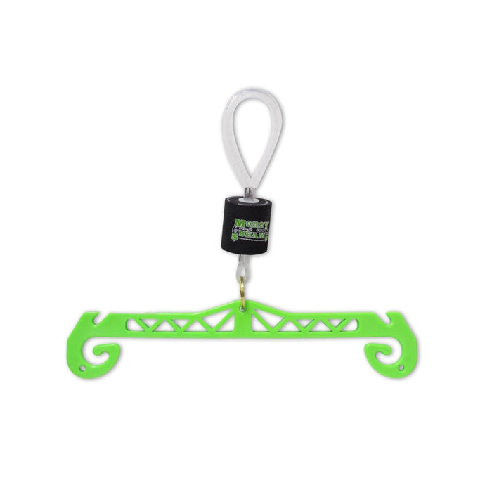 Cal Coast Fishing Money Beam in bright green with a black floating marker and white loop handle, designed as a fishing tackle accessory for water visibility and lure control.