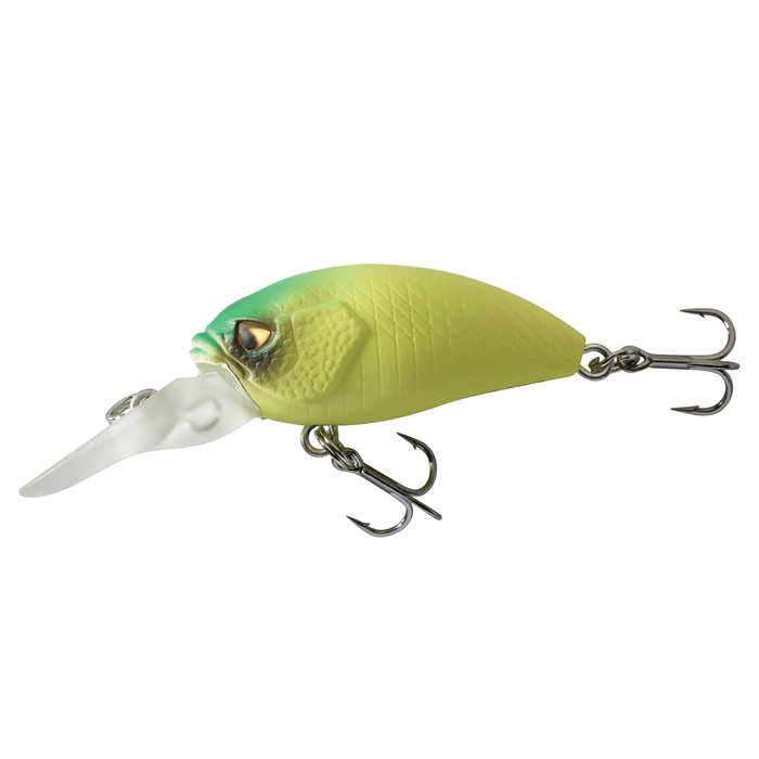 Caperlan CRK 30 F fishing lure in green and yellow with lifelike fish detailing and two sharp treble hooks designed for effective fishing tackle use.