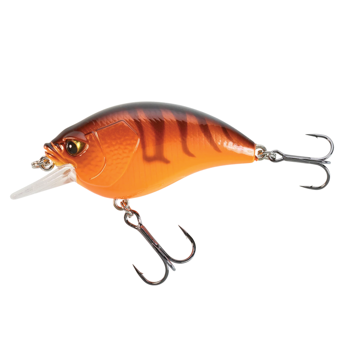 Caperlan CRKSR 53 F is an orange and black striped fishing lure with two sharp treble hooks, designed for effective freshwater fishing tackle use.
