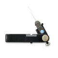 Compact black and gray C&F Design 3-in-1 Clipper with a folding hook threader tool, textured grip handle, and a small metal ring for attaching to fishing gear.