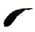 Chocklett Factory Jerk Changer fishing lure with a textured black body and a feathered tail, designed for musky fishing tackle.