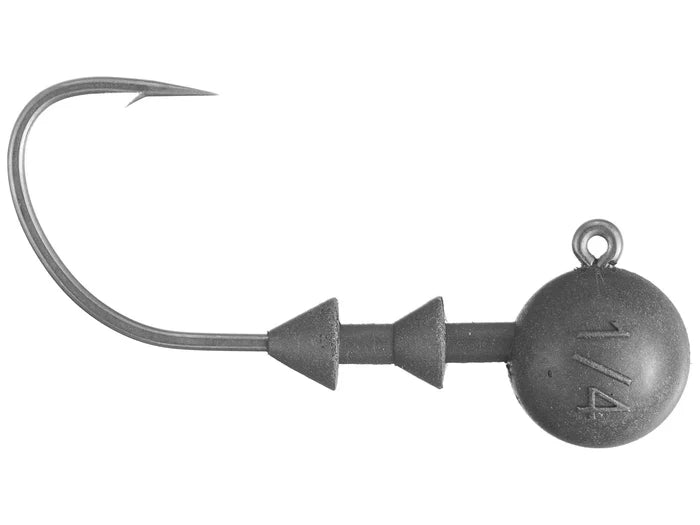 Cipher Tungsten Ball Head fishing hook with a sharp curved point and weighted round head marked 1/4, designed for precise angling and effective lure presentation.
