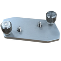 Cisco Drop & Lock Track Mount SKU:MTDNL is a rectangular silver metal plate with two large knurled tightening knobs and two smaller screws for secure attachment, designed for fishing tackle setups.