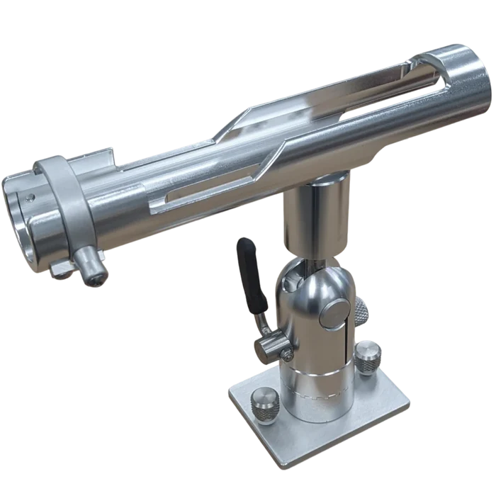 Cisco Long Cradle Rod Holder w/ locking ring Track Mt. PN: PKLTR is a durable, polished metal fishing rod holder with adjustable mount and secure locking ring for stable positioning on boats.