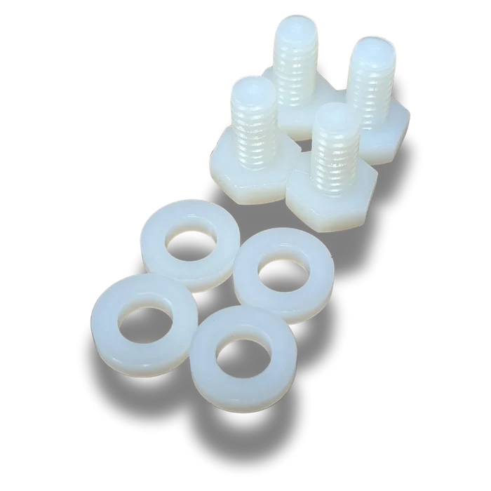 Cisco Nylon Replacement Screws (4) - 1/2" Nylon Hex Heads screws with spacer washers (4) SKU:XPN90, showing white durable nylon screws and washers for fishing tackle assembly.