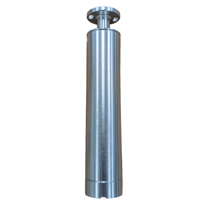 Cisco Riser 10" SKU: RIS10, a polished cylindrical metal fishing rod riser with a flange mounting plate on top, designed for durable support in fishing tackle setups.