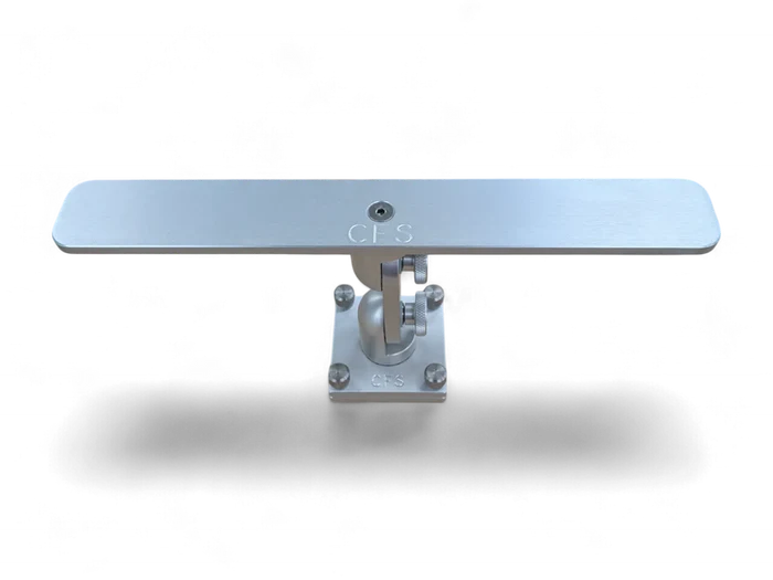 Cisco Side-By-Side Dual Articulating Electronics Mount 18" SKU: MTH18-TS, a durable silver metal marine electronics mounting bracket with adjustable joints and a flat horizontal bar for securing devices.