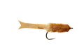 Ck Baitfish fishing lure with a tan foam body and furry brown head designed to mimic baitfish, featuring a sharp hook for musky and fly fishing tackle.