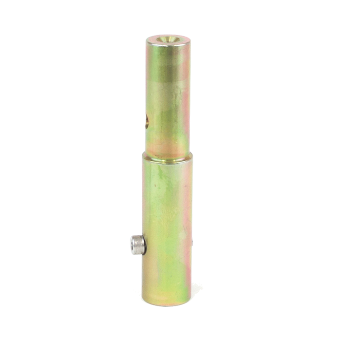 Clam Auger Drill Adapter (for K-Drill & Strikemaster) made of metal with a cylindrical shape and a side screw for secure attachment, designed for fishing tackle use.
