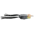 Copper Red Baits Loud Mouth Frog fishing lure with black skirted legs, frog-shaped body in shades of black, red, green, and tan, designed for freshwater fishing tackle.