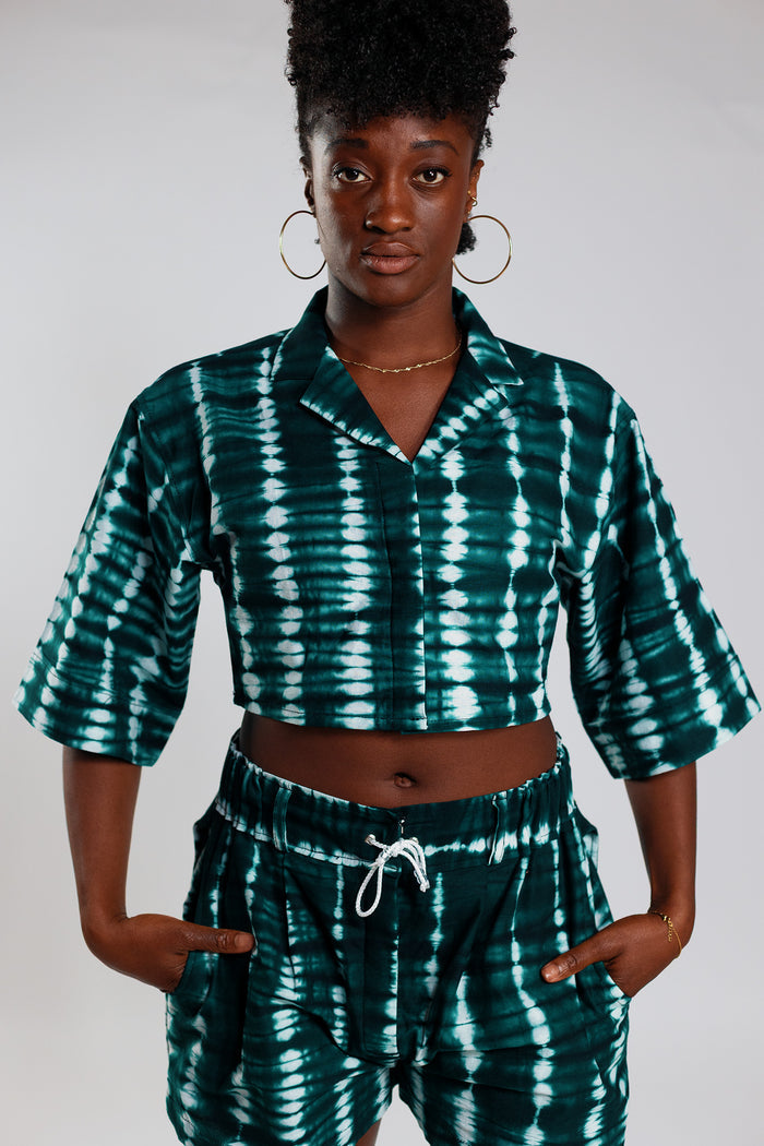 Cropped Resort Shirt - Deep Green