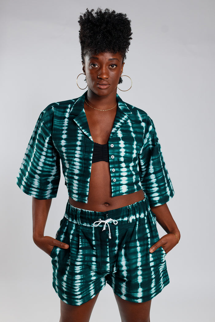 Cropped Resort Shirt - Deep Green