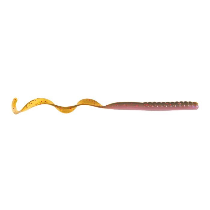 Culprit Original 7.5" Worm fishing lure with a segmented, curved tail in natural swamp juice colors, designed for effective freshwater fishing tackle.