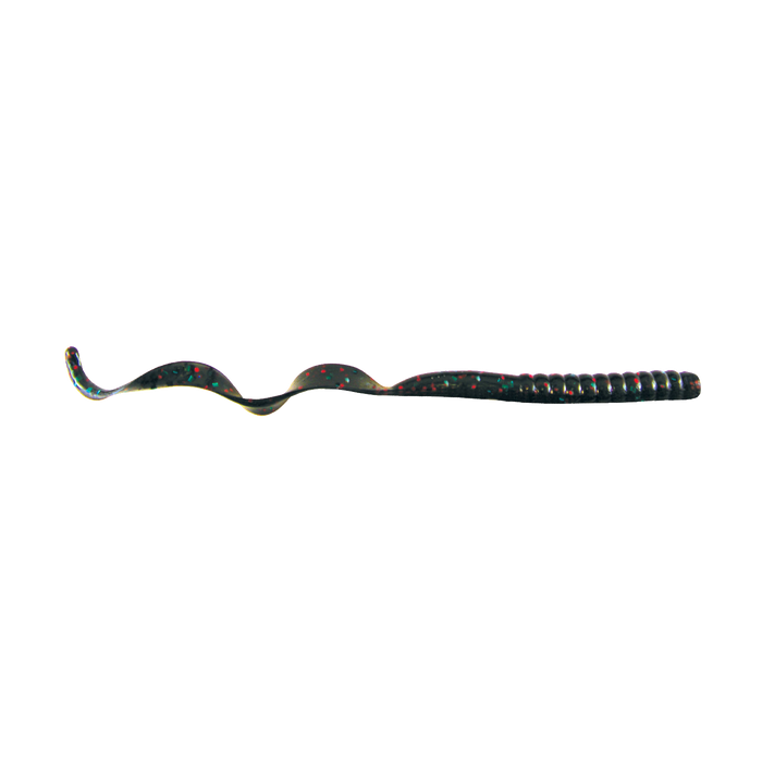 Culprit Original 7.5" Worm fishing lure in dark green with red flecks, designed for musky and ice fishing tackle use.
