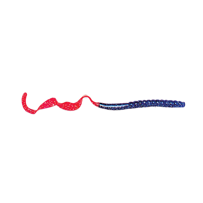 Culprit Original 7.5" Worm fishing lure in red and dark blue with textured body and curly tail, designed for effective fishing tackle use.