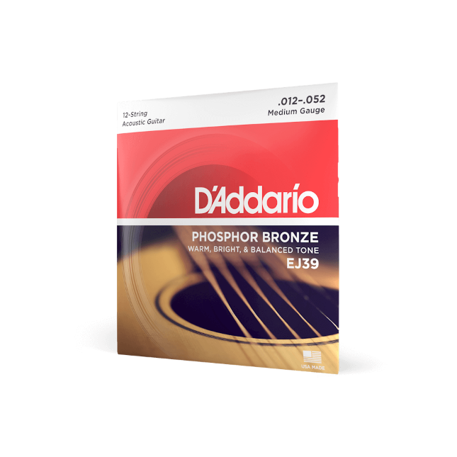D'Addario 12-52 Medium 12-String, Phosphor Bronze Acoustic Guitar Strings EJ39
