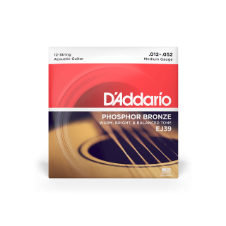D'Addario 12-52 Medium 12-String, Phosphor Bronze Acoustic Guitar Strings EJ39