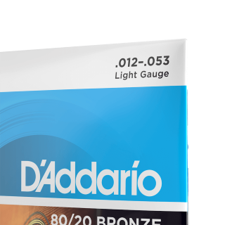 D'Addario 12-53 Light, 80/20 Bronze Acoustic Guitar Strings EJ11