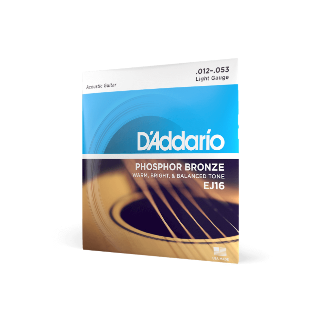 D'Addario 12-53 Light, Phosphor Bronze Acoustic Guitar Strings EJ16