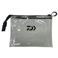 Daiwa D-Vec Tactical View Zip Bag transparent fishing tackle pouch with black zipper closure and wrist strap for organizing small fishing gear