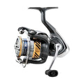 Daiwa Laguna LT Spinning Reel in black and gold tones with ergonomic handle and lightweight design, ideal for fishing rods and reels in premium fishing tackle.