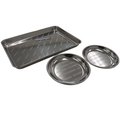 Daiwa SLP Works Stainless Steel Tray (3 Piece Set) featuring one rectangular tray and two round trays for organized fishing tackle storage