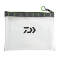 Clear, rectangular Daiwa Tactical View Organizing Bag with black and green zipper and trim, featuring the Daiwa logo centered on the front, designed for fishing tackle organization.