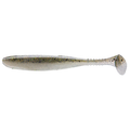Daiwa Tournament D-Fin fishing lure in translucent silver with dark flecks and a paddle tail designed to attract fish, ideal for fishing tackle enthusiasts.