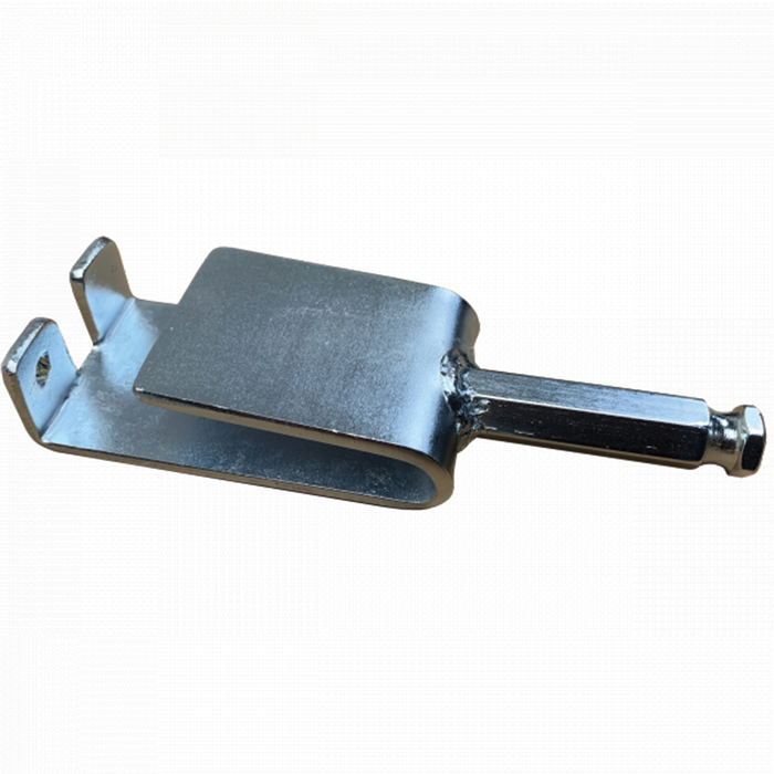 Deep Freeze EZ Ice Anchor Tool made of metal with a flat curved clamp and a hexagonal bolt handle designed for securing ice fishing anchors.