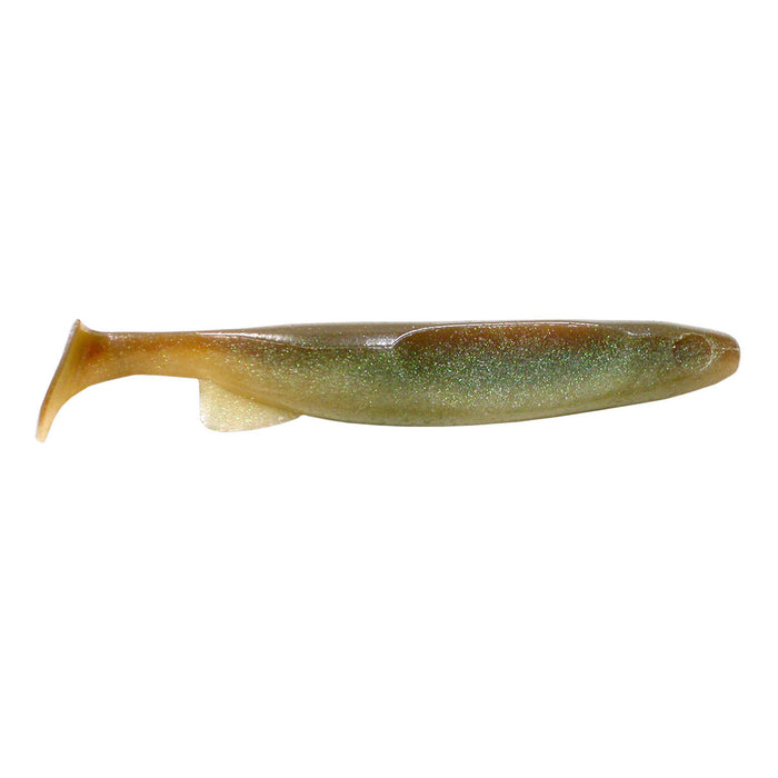 Deps 6" Bumble Shad fishing lure in natural shad coloration with a paddle tail design, ideal for attracting musky and other game fish in freshwater fishing tackle.