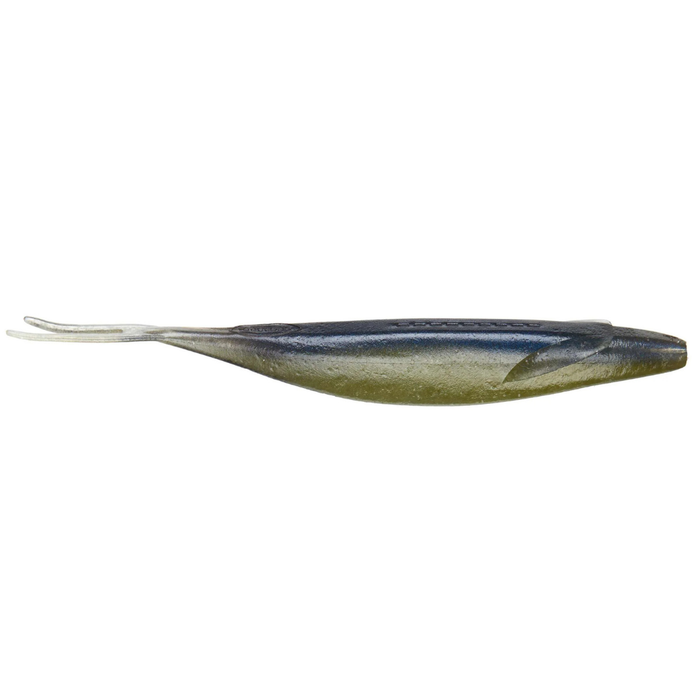Deps Sakamata Shad Heavy Weight soft plastic fishing lure with a slim shad profile and paddle tail in natural dark olive and silver coloring