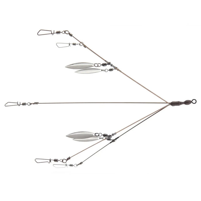 Diamond Baits 5.5" "Super Flex'n" Umbrella Rig fishing tackle with multiple wire arms and silver blades for musky fishing, designed for flexible lure presentation.
