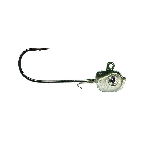 Dirty Jigs Pure Tungsten Guppy Head Jig with a metallic silver head and a sharp, curved fishing hook designed for effective musky and ice fishing tackle.