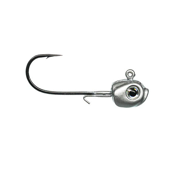 Dirty Jigs Pure Tungsten Guppy Head Jig featuring a sleek silver jig head with a realistic eye, sharp fishing hook, and weed guard for effective fishing tackle use.