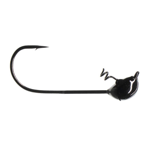 Dirty Jigs Scott Canterbury Shakey Head fishing lure with a black jig head, featuring a sharp hook and twist lock for securing soft plastic bait, designed for fishing tackle use.