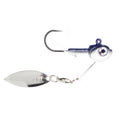 Dirty Jigs Tactical Bassin' Mini Underspin fishing lure with a silver blade, dark blue and white jig head, and a sharp single hook designed for effective fishing tackle use.