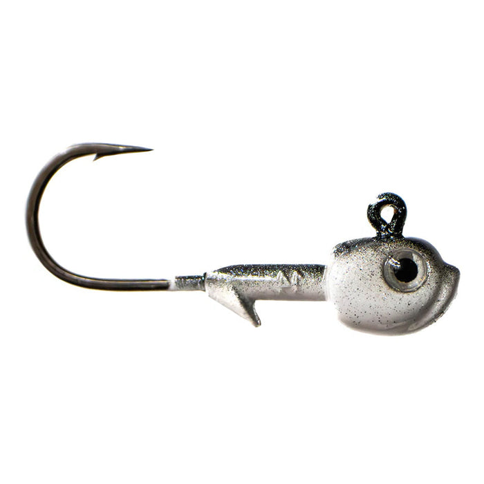 Dirty Jigs Tungsten HD Guppy Head fishing lure with a metallic silver finish, detailed guppy-shaped head, and sharp single hook designed for effective fishing tackle use.