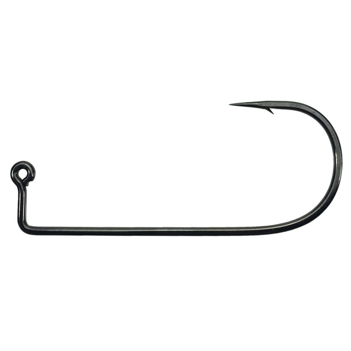 Close-up image of a single black fishing hook with a sharp point and barb, labeled Do-it Molds Owner 5318 (For Do-it Molds), designed for fishing tackle use.