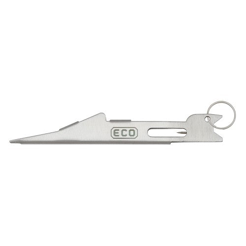 Dr. Slick ECO Knot Tyer made of stainless steel with compact design and keyring attachment, ideal for tying precise fishing knots in tackle and fishing rods maintenance.