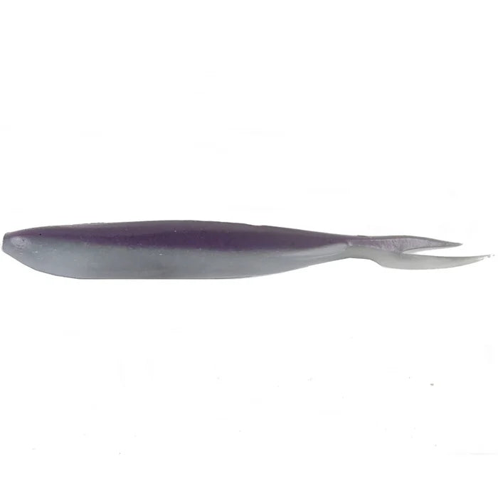 Soft plastic fishing lure in purple and grey shades with a forked tail, designed for use with the DRT VTS5 fishing tackle.
