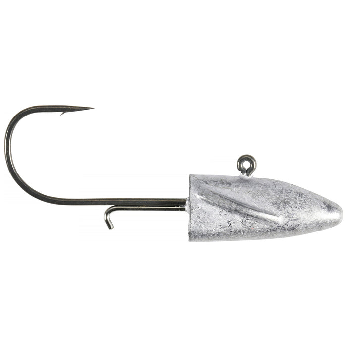 Close-up of a metal fishing lure head with a sharp hook and an attachment loop, designed for freshwater fishing, labeled Duo Realis Bayruf BR Head.