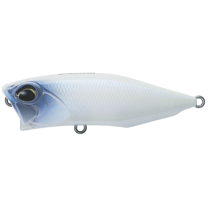 Duo Realis Popper 64 blue and white topwater fishing lure with realistic baitfish profile large eye and treble hook attachment points for fishing tackle