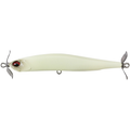 Duo Realis SpinBait 80 white topwater fishing lure with red eye and metal propeller blades for freshwater fishing tackle
