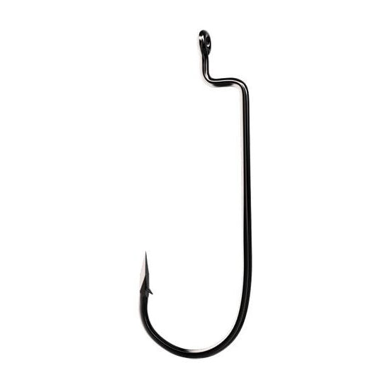 Eagle Claw Trokar TK100 Lazer HD Worm Hook in black steel, sharp point and barb ideal for fishing tackle, designed for secure worm presentation and durability.