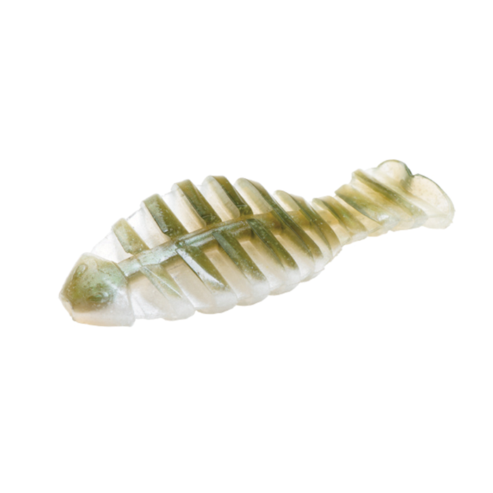 Engine Derofla translucent green ribbed soft plastic fishing lure for freshwater fishing tackle and targeted presentations in clear or stained water
