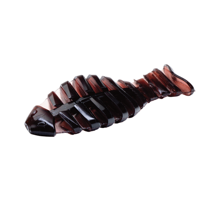Engine Derofla dark brown ribbed soft plastic fishing lure with a segmented body and tapered tail for freshwater fishing tackle