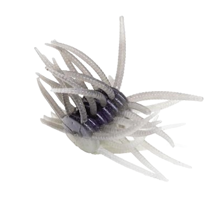 Engine Power Fluffy fishing lure with multiple soft, translucent tentacle-like appendages in gray and black tones designed for musky fishing.