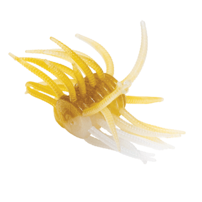 Engine Power Fluffy fishing lure with multiple soft, flexible yellow and translucent tentacle-like appendages designed to mimic aquatic prey for effective fishing tackle use.