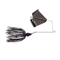 Epic Baits Slow Roll'r Buzzbait is a black fishing lure with a skirted body and a curved metal blade designed to create noise and flash for attracting fish.